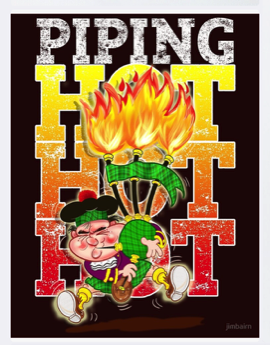 Piping Hot Hot Hot design by Jim Barker Cartoon Illustration. Available on Redbubble